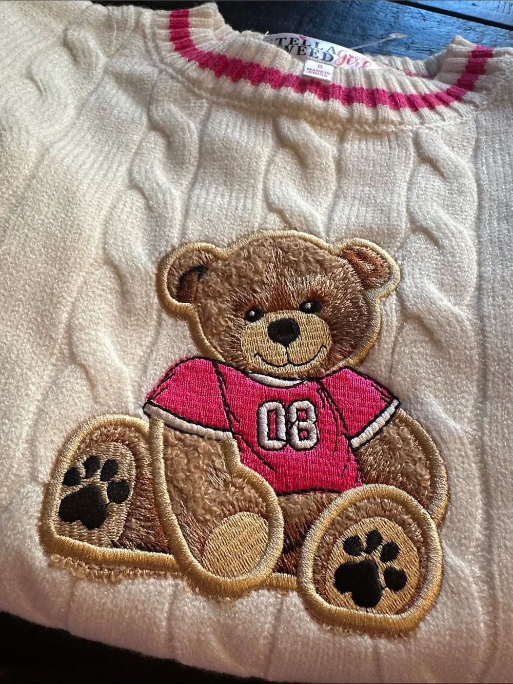 Stella & Tweed Girls Size 6 Teddy Bear Cable Knit Sweater Pink NWT